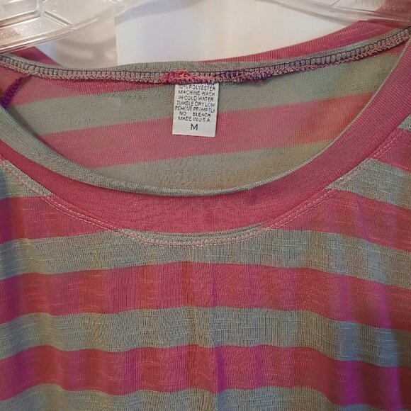 NEW Sheer Super soft Stripe Scoop neck T-shirt womens M Bright pink Gray Raglan - Picture 8 of 8